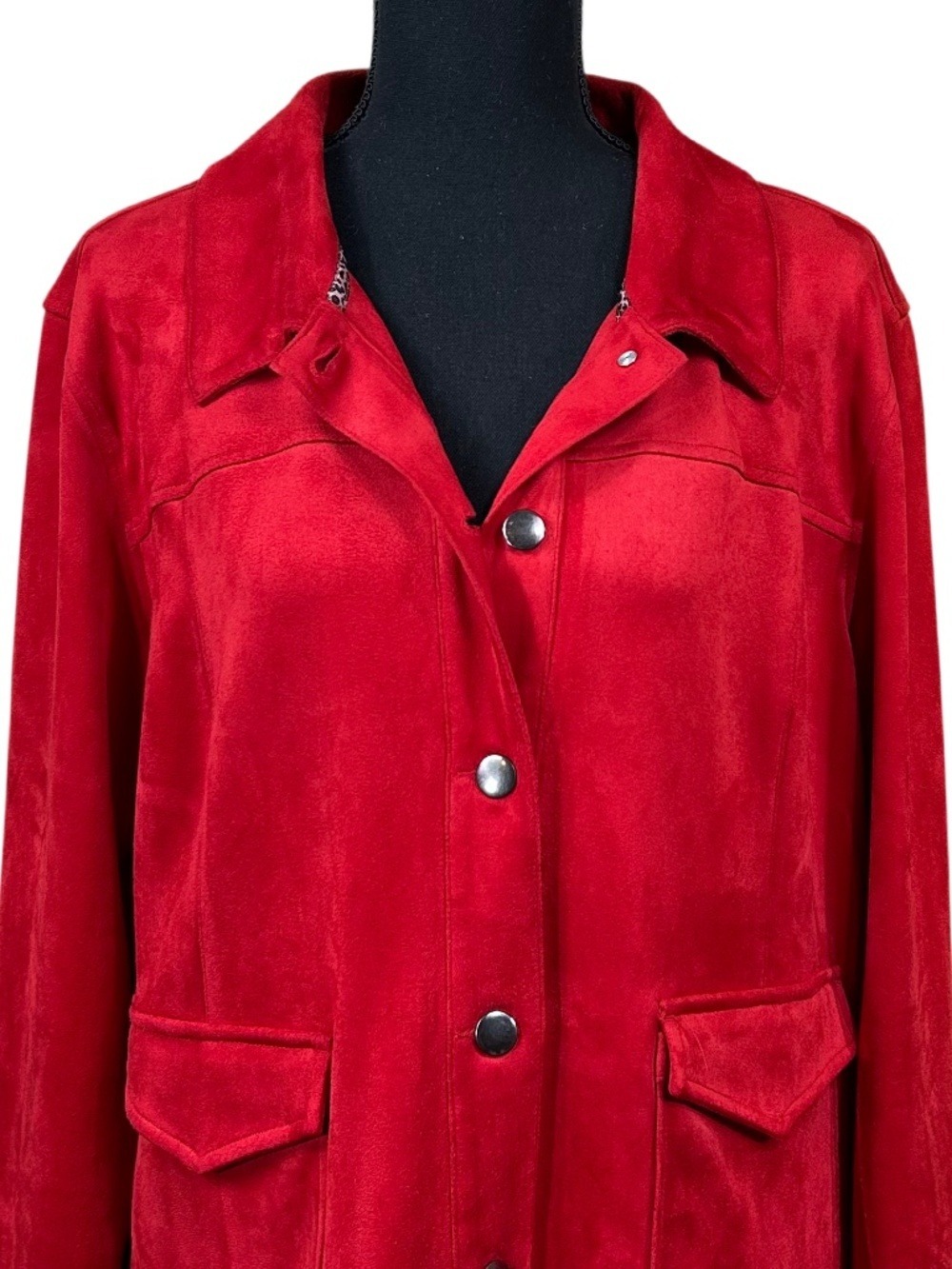 Tribal Crimson Red Faux Suede Lightweight Lagenlook Jacket Size XL - Picture 4 of 11